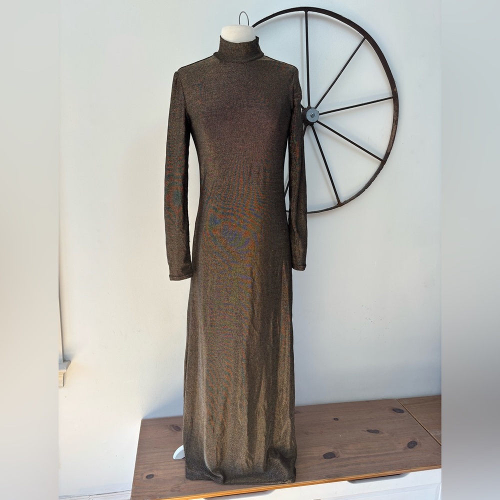 Walter Baker Ella gold metallic bodycon long sleeved maxi gown S $268